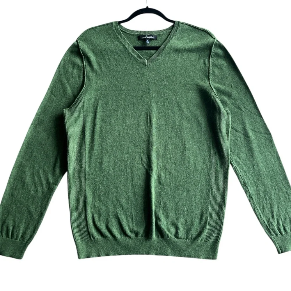 Marc Anthony Cotton Cashmere V-Neck Sweater Forest Green Ribbed XL